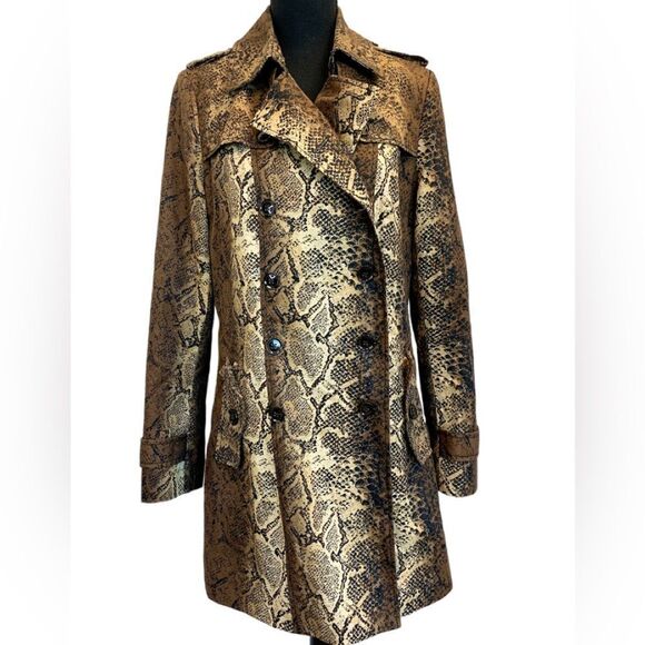 Banana Republic Heritage brown snake print trench coat M - Picture 14 of 14